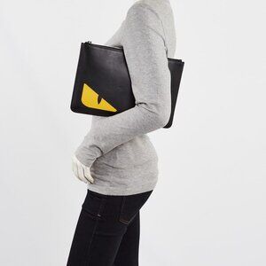 Fendi Black Leather Monster Eyes Clutch Bag